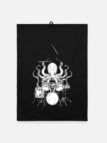 Oktopus Schlagzeuger Drummer Schlagzeug Percussion - Organic Geschirrtuch - Schwarz - Vorne