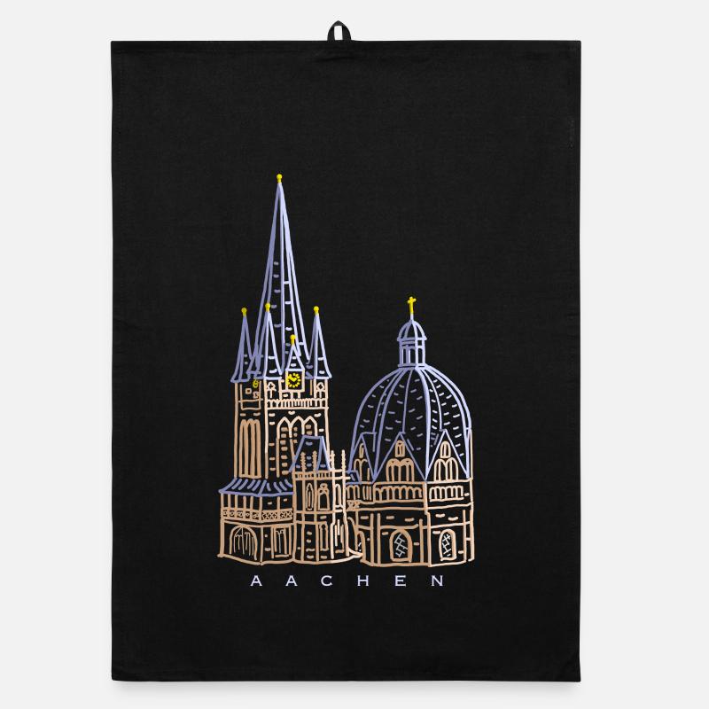 Aachen Cathedral, hand-drawn Organic dish towel