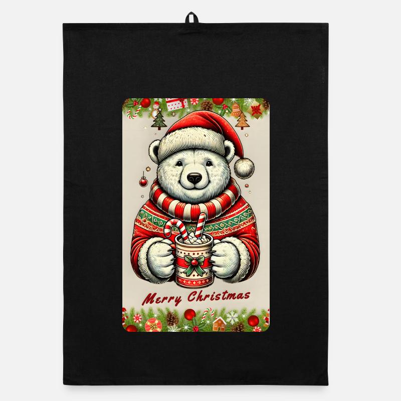 Ours polaire de Noël avec chocolat chaud Torchon bio