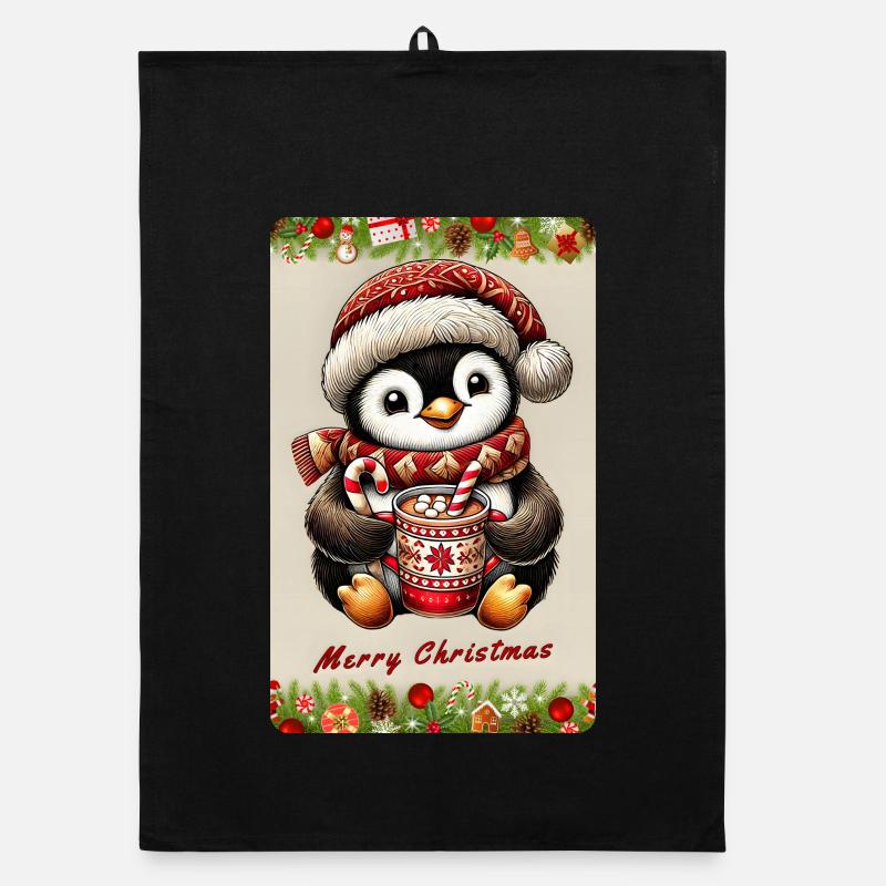 Pingouin de Noël au chocolat chaud Torchon bio