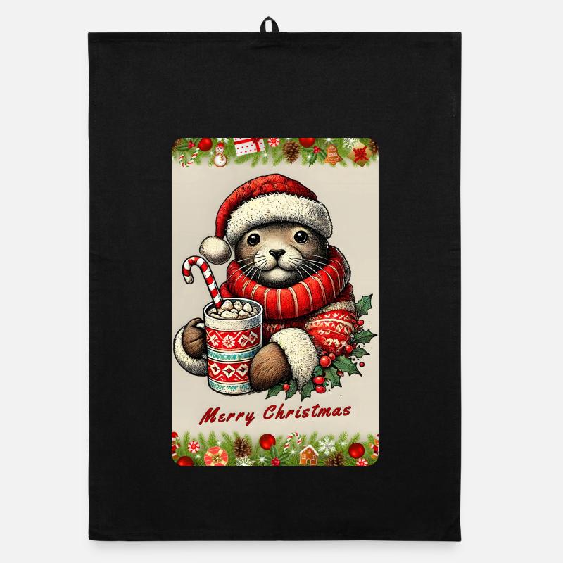 Weihnachts-Otter mit heißer Schokolade Organic Geschirrtuch
