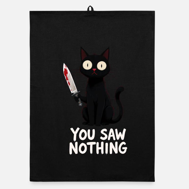 Schwarze Katze mit Messer – You Saw Nothing Organic Geschirrtuch