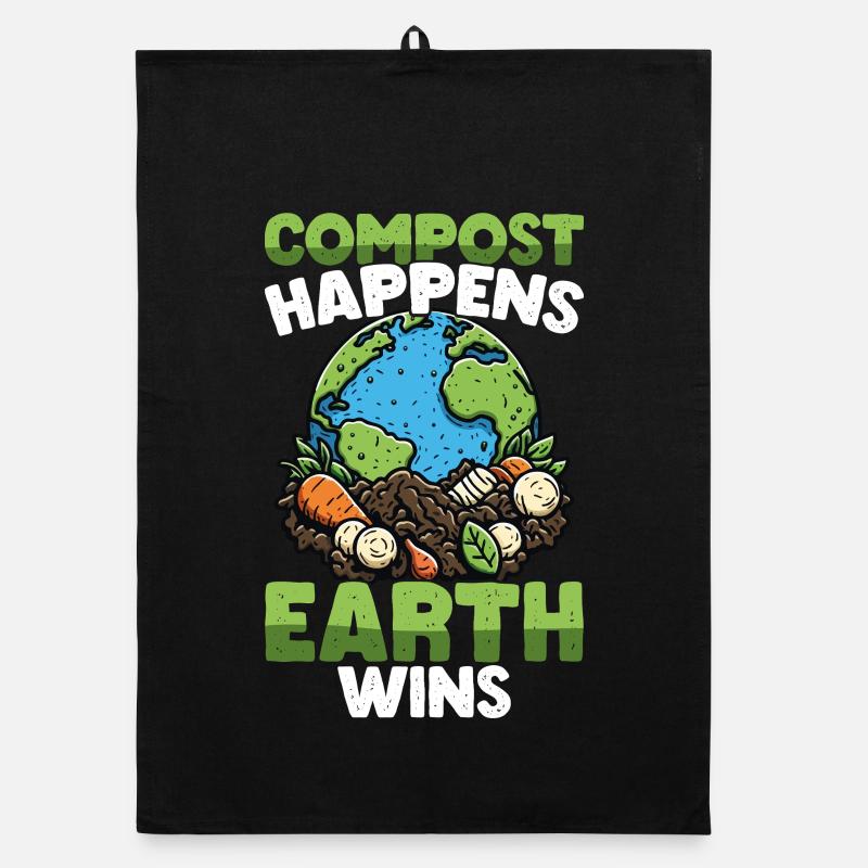 Le compost arrive à la terre gagne drôle - Torchon bio - noir