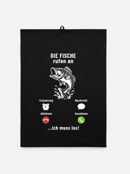 Les poissons appellent - je dois y aller - Angler Spruch - Torchon bio - noir - Devant