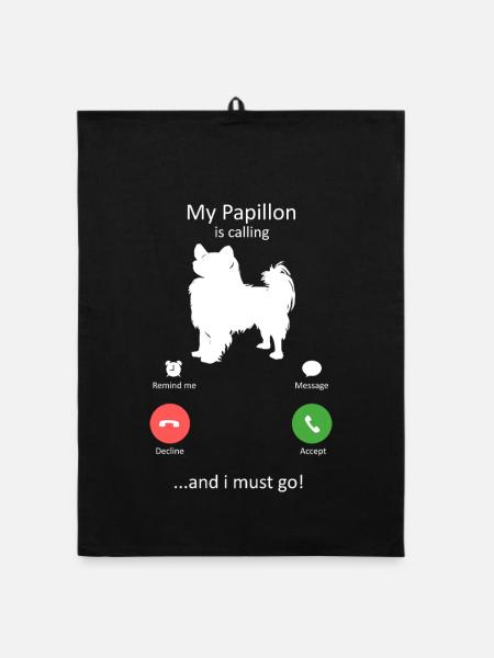 Papillon Hund Anruf-Smartphone-Schnittstelle - Organic Geschirrtuch - Schwarz - Vorne