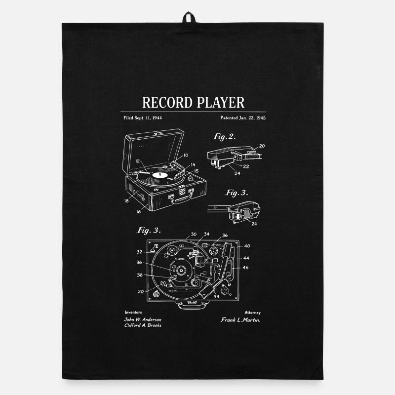 Retro Record Player Blueprint Organic dish towel