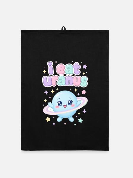 I eat Uranus – kawaii Planet - Organic Geschirrtuch - Schwarz