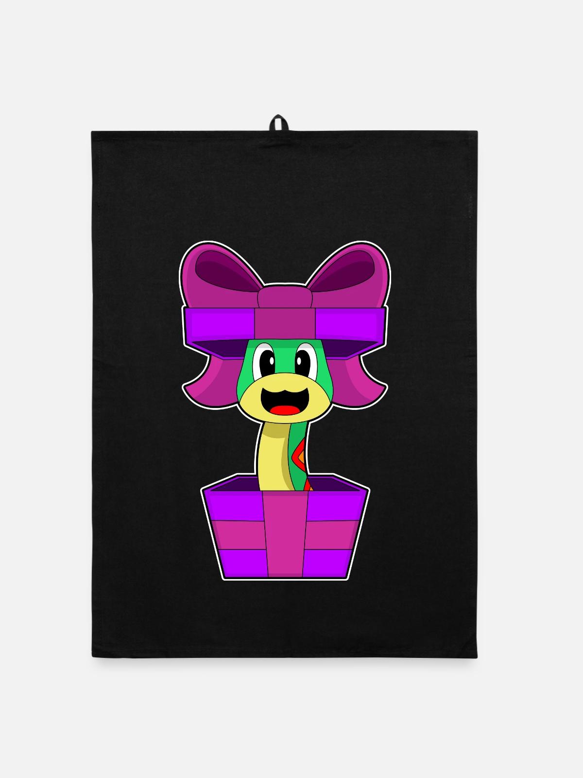 Snake Christmas Package - Organic dish towel - black - Front