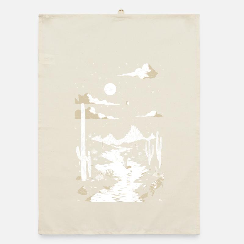 Chemin à travers le désert avec empreintes de pas et cactus Torchon bio