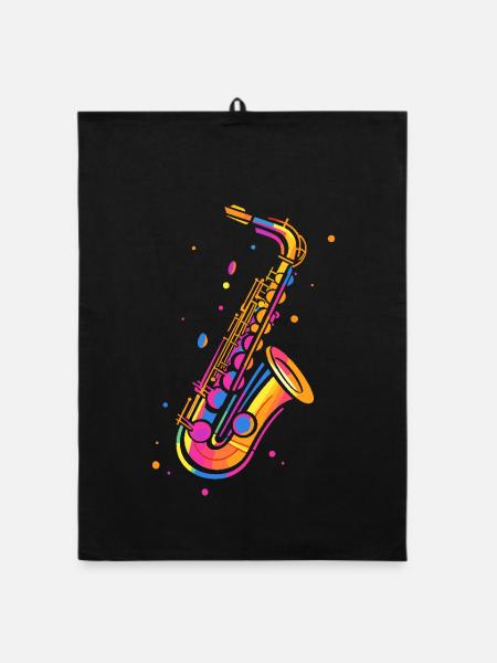 Saxophone rétro - Torchon bio - noir - Devant