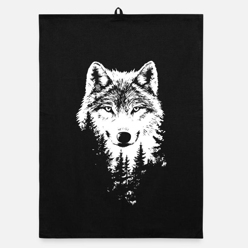 Wolf Gesicht Wald Silhouette Organic Geschirrtuch