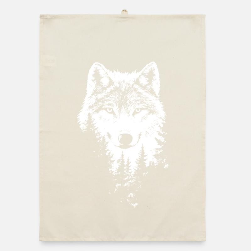 Wolf Gesicht Wald Silhouette Organic Geschirrtuch