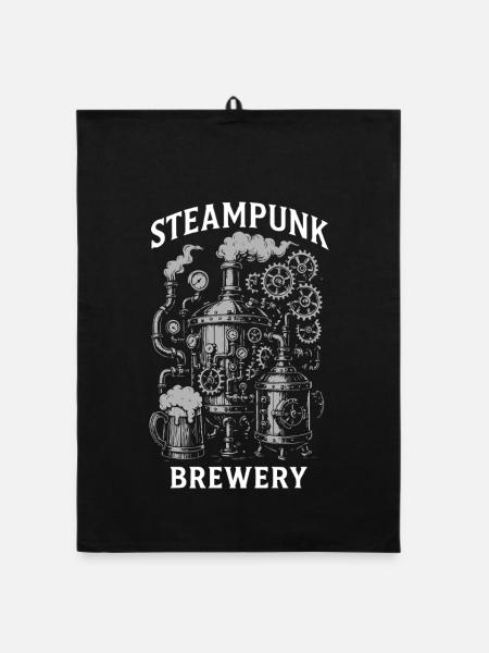 Steampunk Brauerei Zahnräder Design - Organic Geschirrtuch - Schwarz - Vorne