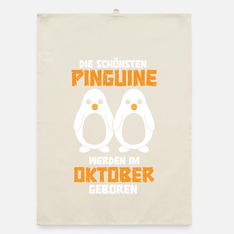 October Birthday Penguin Saying Funny Organic dish towel