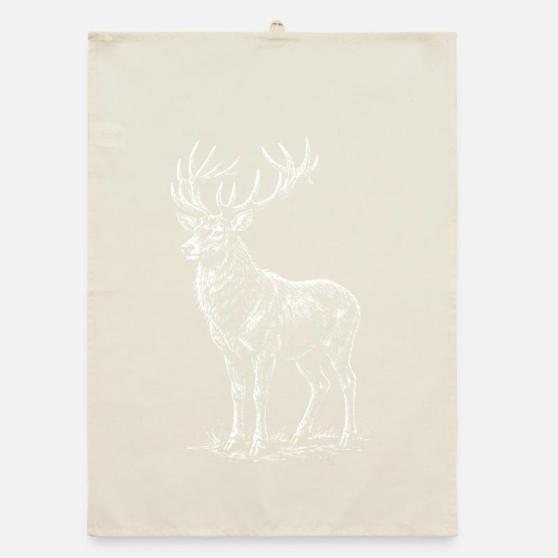 Silhouette de cerf blanc avec bois Torchon bio