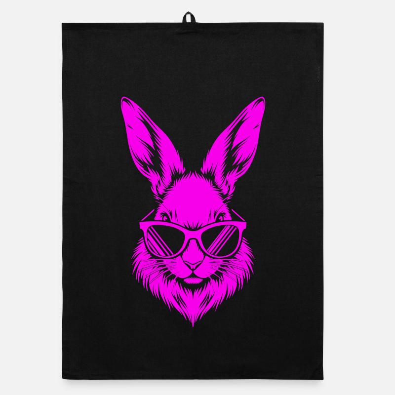 Lapin néon avec des lunettes de soleil - Torchon bio - noir