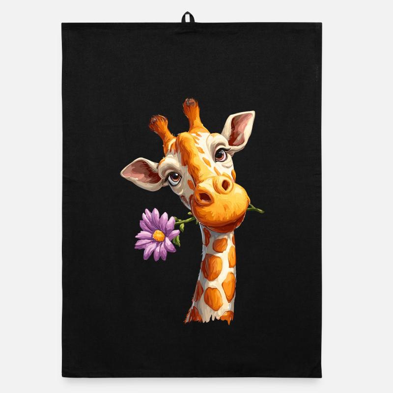 Giraffe with flower Organic dish towel