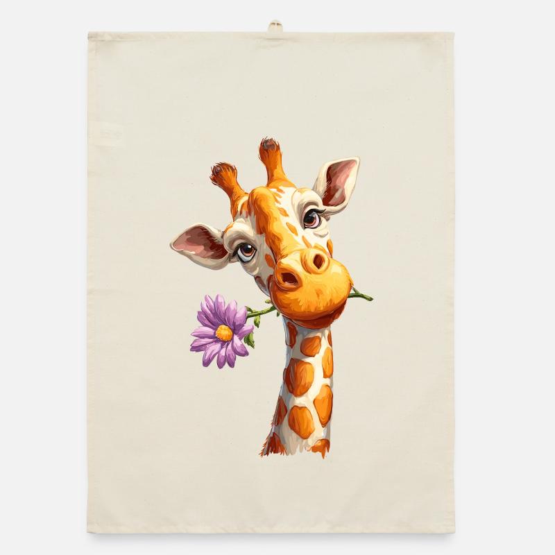 Giraffe with flower Organic dish towel
