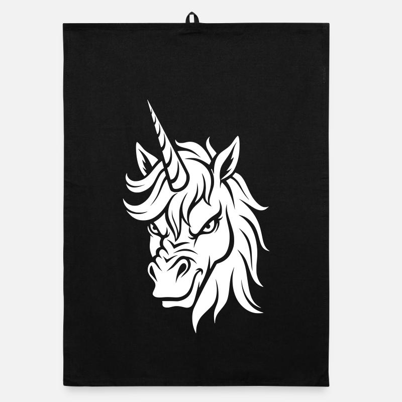 Licorne maléfique – Tête de licorne Noir & Blanc Torchon bio