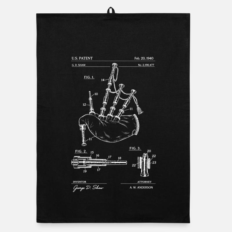 medieval bagpipe blueprint design T-Shirt Organic dish towel