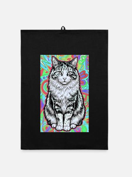 chat - Torchon bio - noir - Devant
