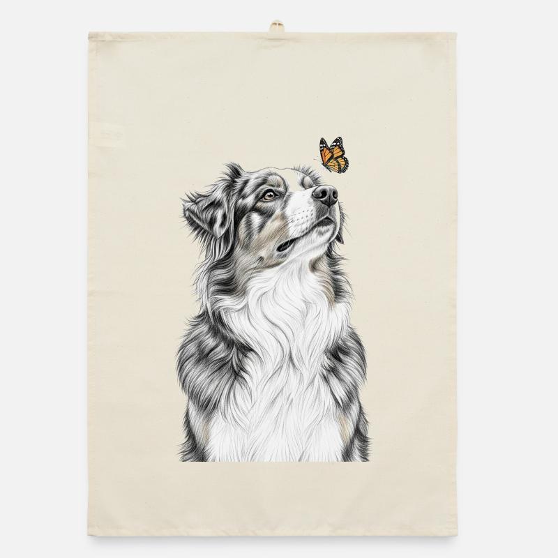 Aussie Looking Butterfly Australian Shepherd Organic dish towel
