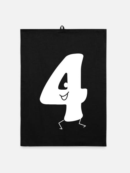 Funny Four : Minimal Numeral 4 | Quatrième - Torchon bio - noir - Devant