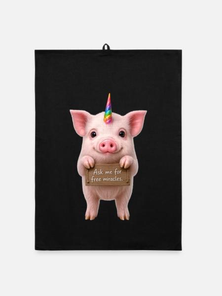 Regenbogen-Einhornschwein - Organic Geschirrtuch - Schwarz - Vorne
