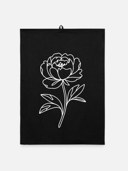 Ligne de pivoines en noir et blanc - Torchon bio - noir - Devant
