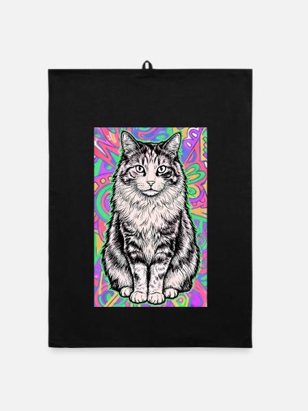 Katze - Organic Geschirrtuch - Schwarz