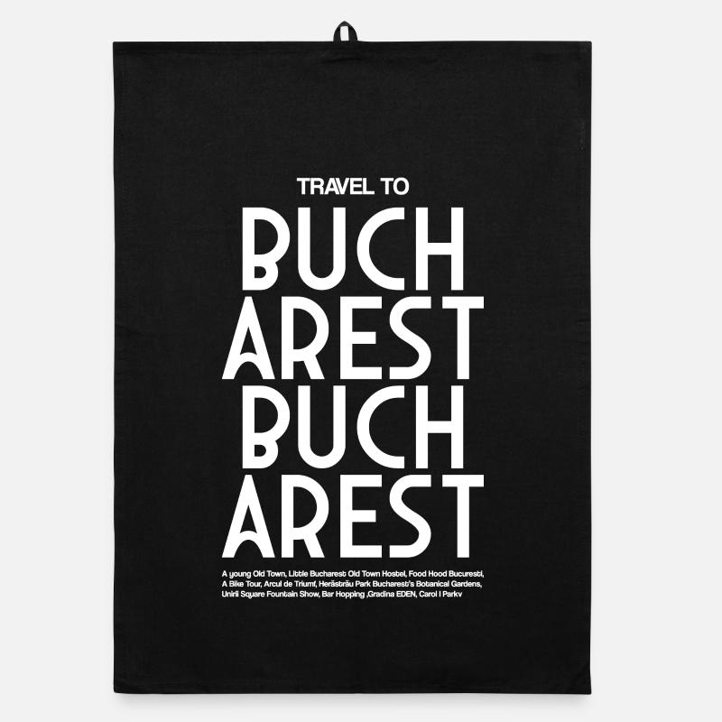 Reise nach Bukarest – Großbuchstaben Typo Organic Geschirrtuch