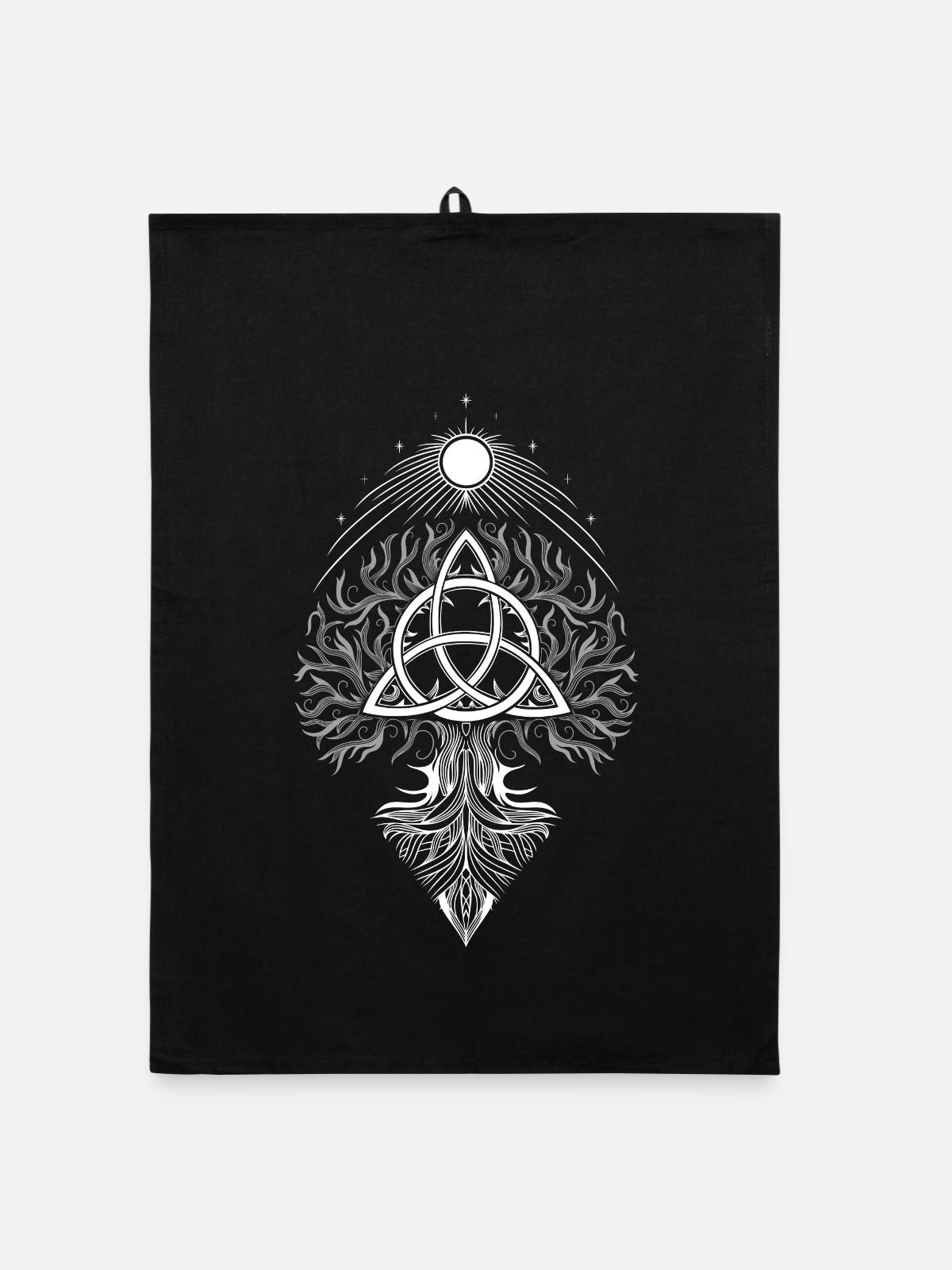 Yggdrasil Lebensbaum Triquetra - Organic Geschirrtuch - Schwarz - Vorne
