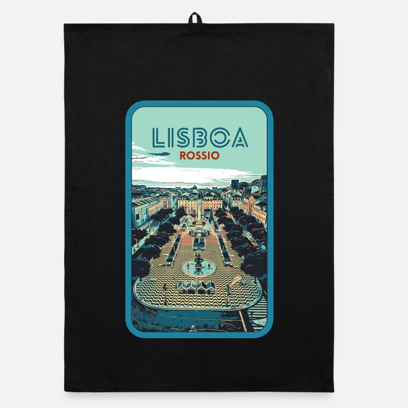Illustration Rossio-Platz, Lissabon Organic Geschirrtuch
