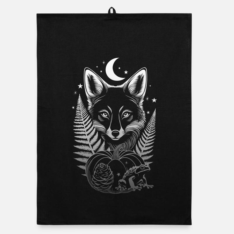 Mystical Fox with Pumpkin - Night in the Autumn Forest Organic dish towel