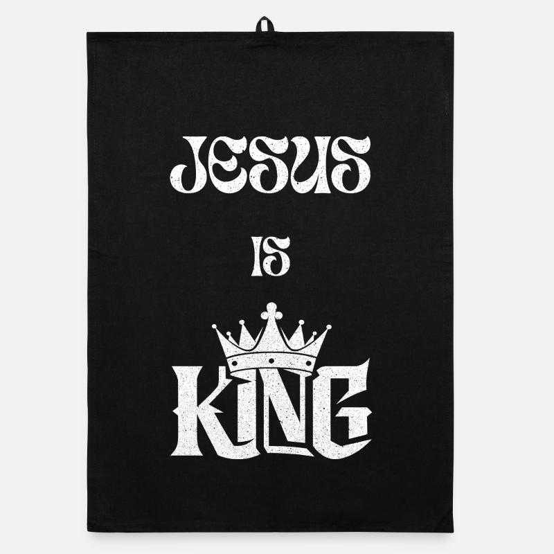Jesus ist König Schmalschrift Design - Organic Geschirrtuch - Schwarz