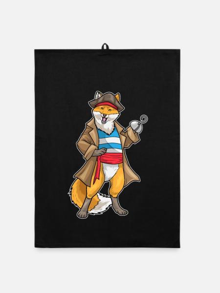 Fox Pirate Hook Hand - Organic dish towel - black - Front