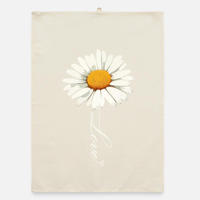 Daisy Flower with Love Script Organic dish towel