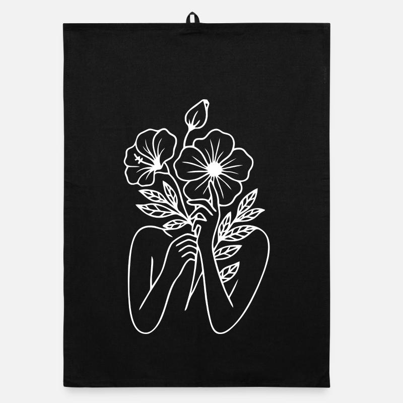 Minimalist Floral Line Art Design Organic dish towel