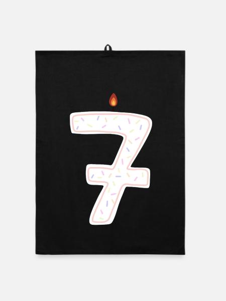 Whimsical Birthday Candle Number Seven - Organic dish towel - black - Front