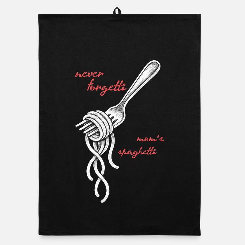 Never Forgetti Spaghetti Gabel Zeichnung - Organic Geschirrtuch - Schwarz