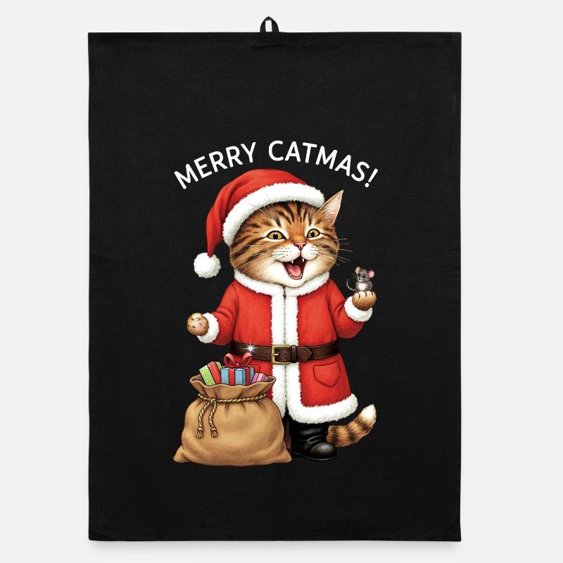 Cat Christmas Merry Catmas Santa Funny Cute Organic dish towel