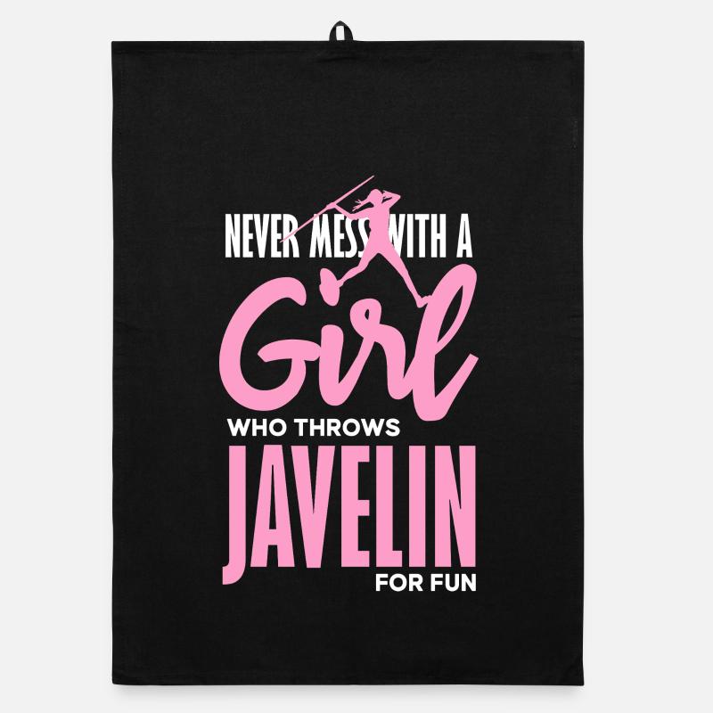 Javelin thrower with fun statement Organic dish towel