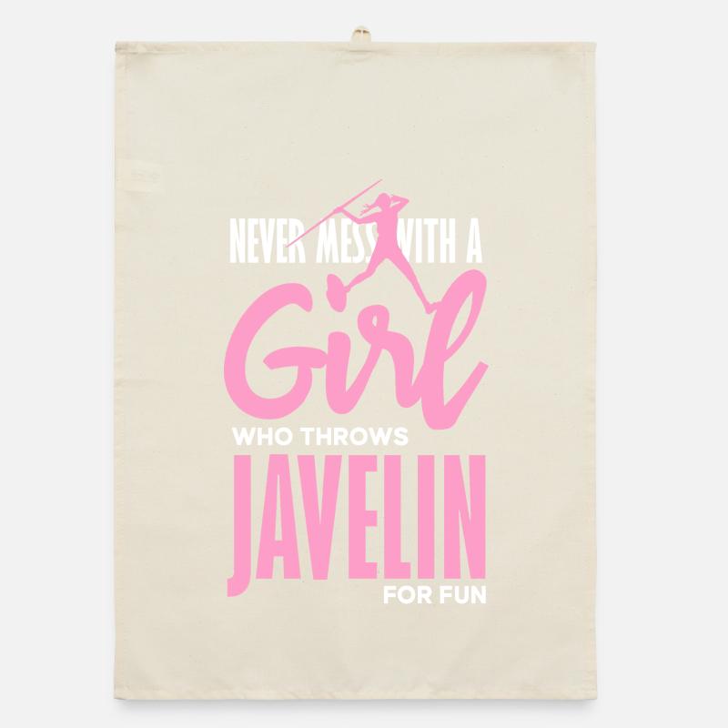 Javelin thrower with fun statement Organic dish towel