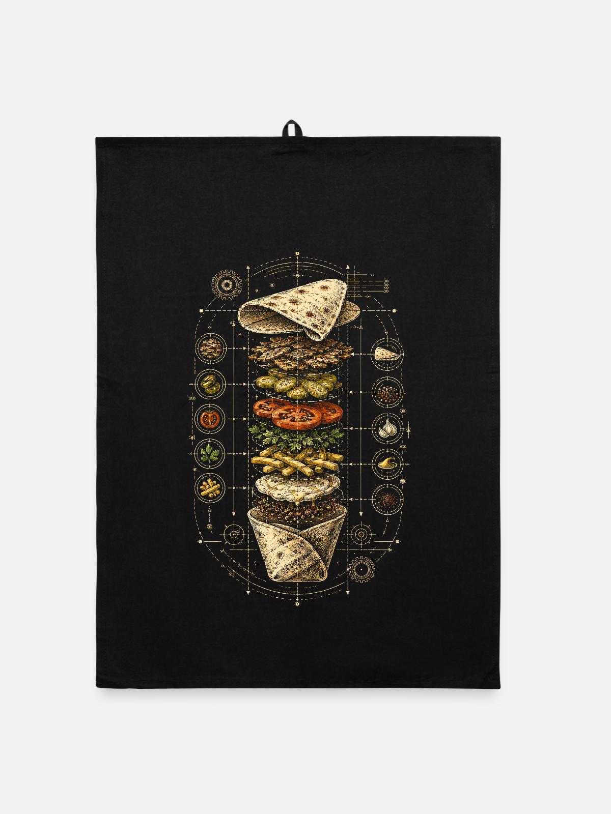 Libanon Libanese Shawarma Blueprint - Organic Geschirrtuch - Schwarz - Vorne