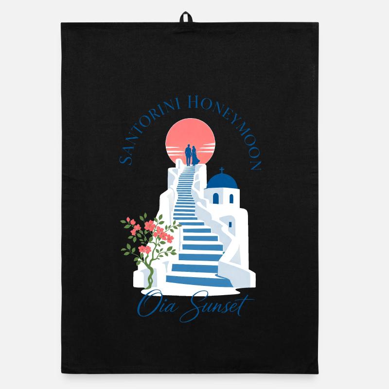 Cadeau de romance, lune de miel à Santorin Oia Sunset Steps Torchon bio