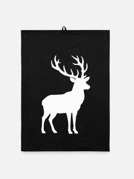 Silhouette de cerf, forêt blanche nature - Torchon bio - noir - Devant