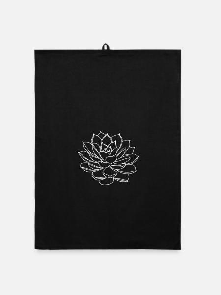 Lotus Line Illustration - Organic dish towel - black - Front