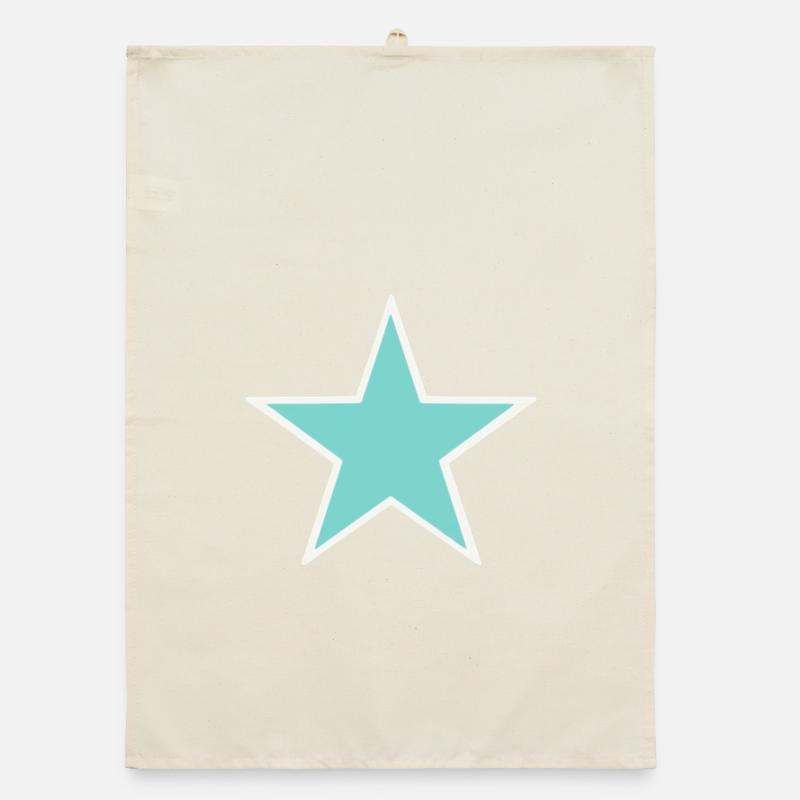 Turquoise star with white border Organic dish towel