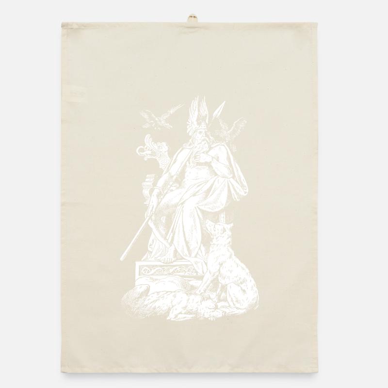 Odin on throne with spears, ravens and wolves Organic dish towel