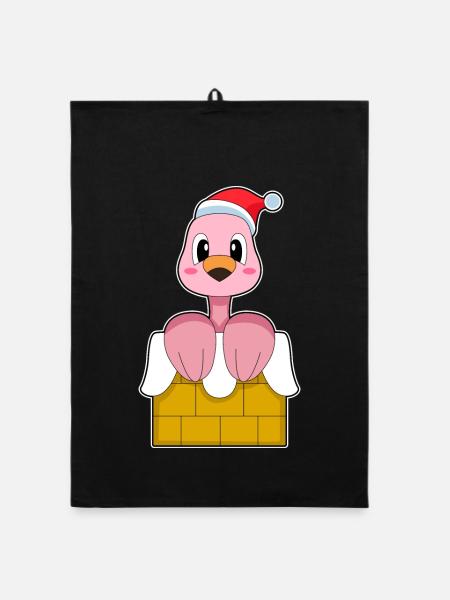 Flamingo Christmas Christmas Hat - Organic dish towel - black - Front